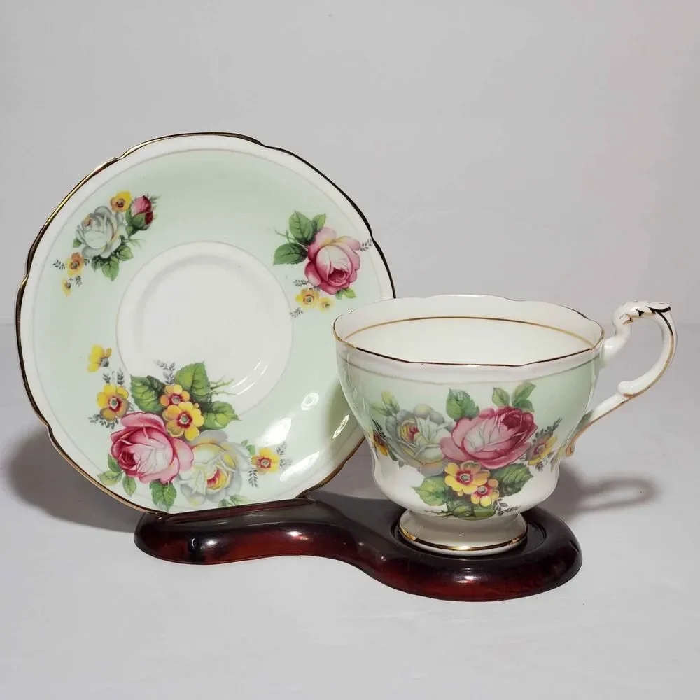 Paragon Teacup and Saucer Pink White Yellow Flowers Vintage